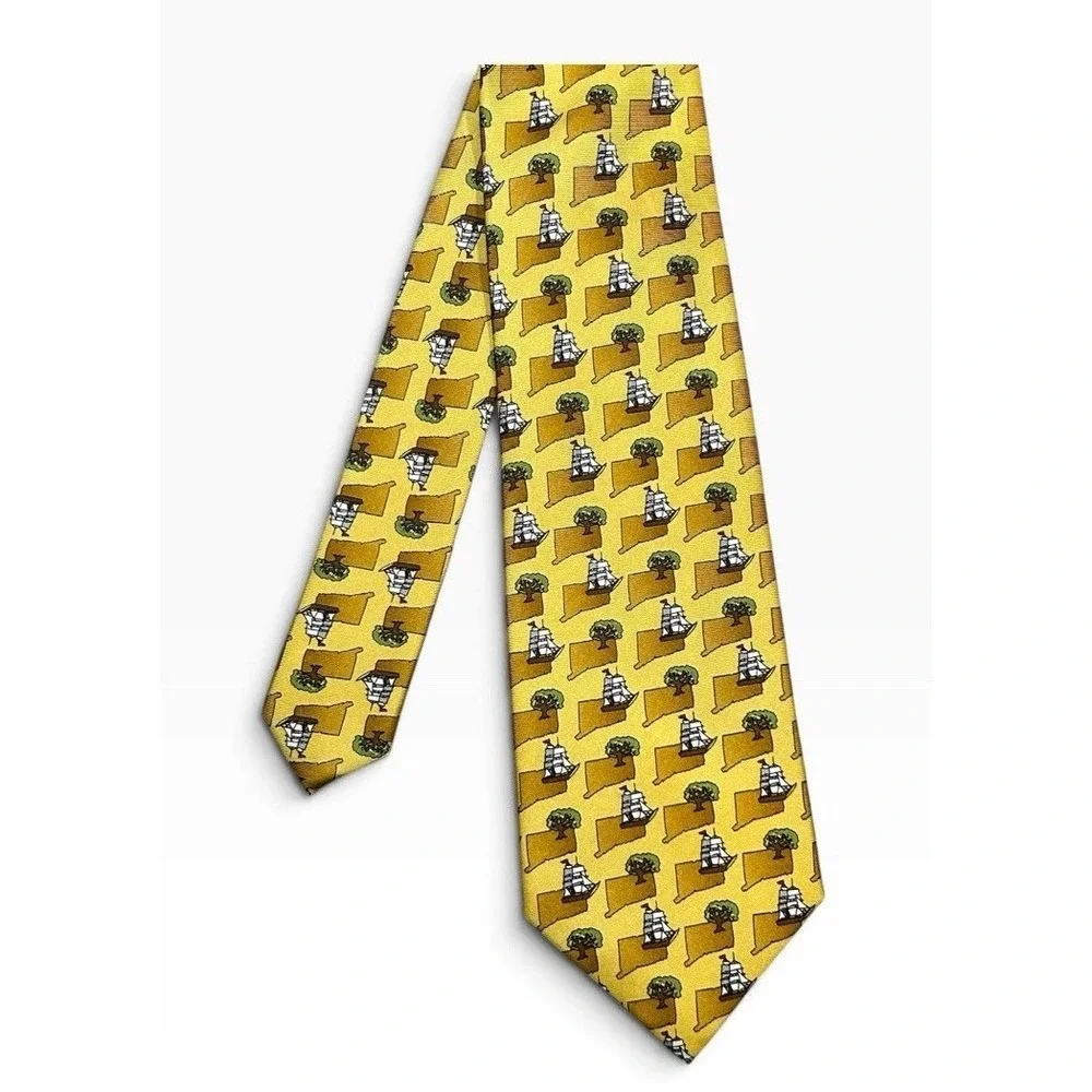 100% Silk Tie State Of Connecticut Ships Trees Rivetz of Boston - NEW Old Stock